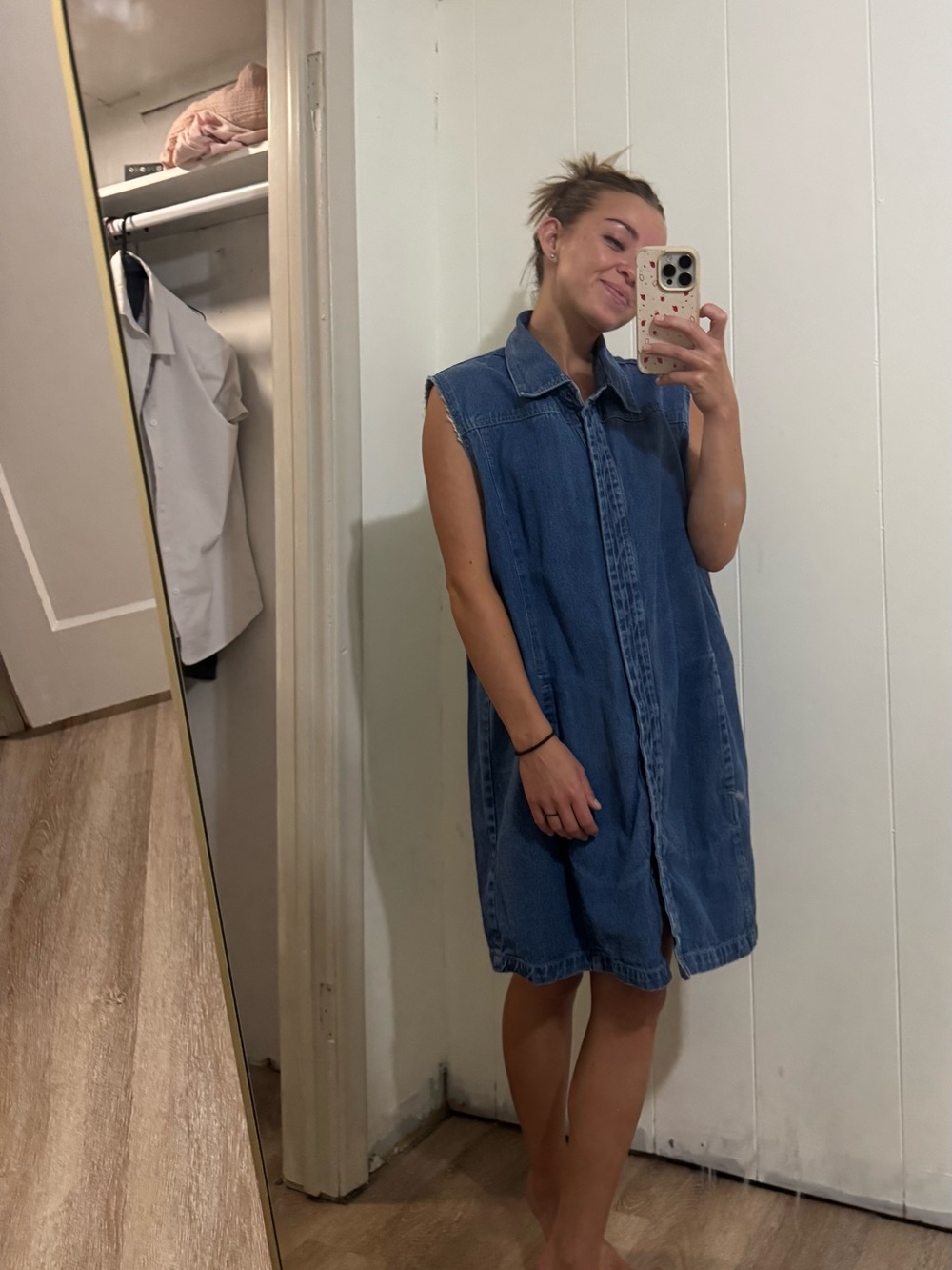 Sleeveless Denim Shirt Dress - Blue